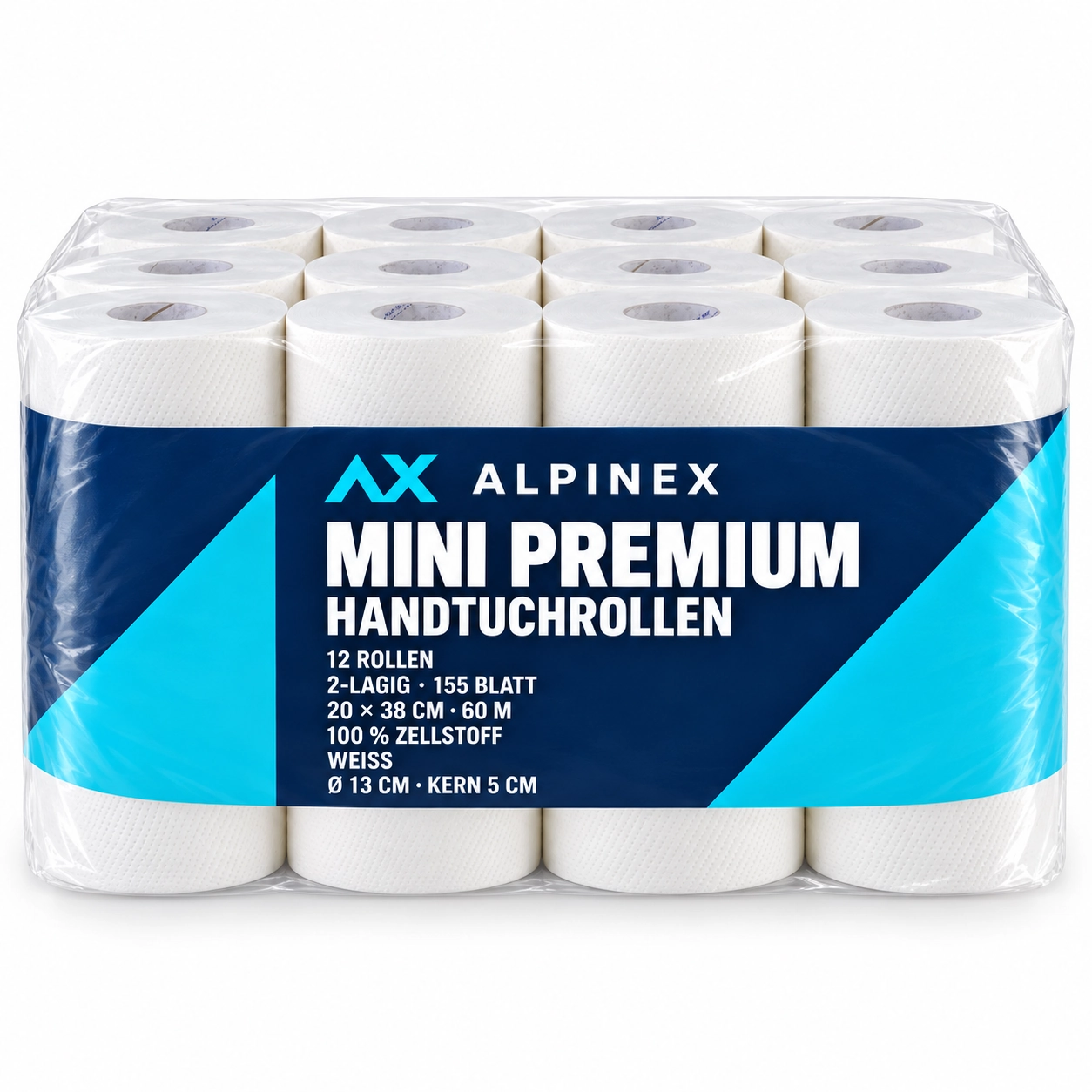 Alpinex Mini-Putztuchrolle Premium, 2-lagig, weiss, 60 m – 12 Rollen
