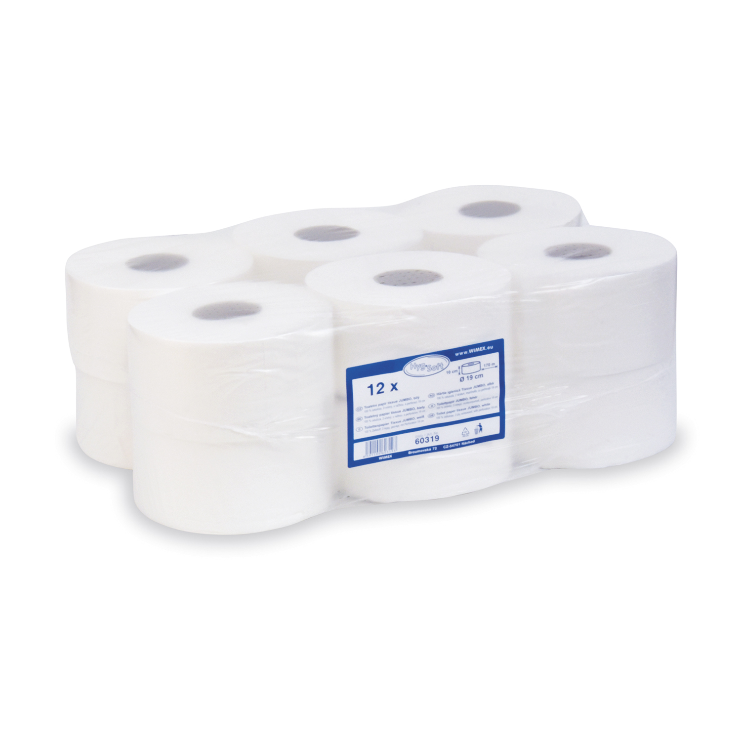 12 Rollen WC-Papier Mini-Jumbo 2-lag weiss Ø19cm 145m 645 Blatt