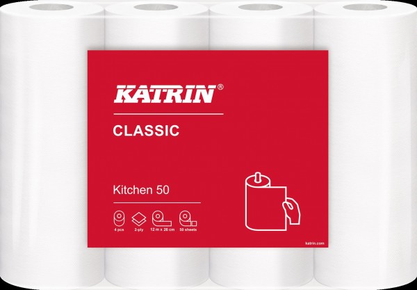 KATRIN® Küchenrollen Classic 2-lagig 50 Blatt Pack mit 4 Rollen 47819 6414301047819