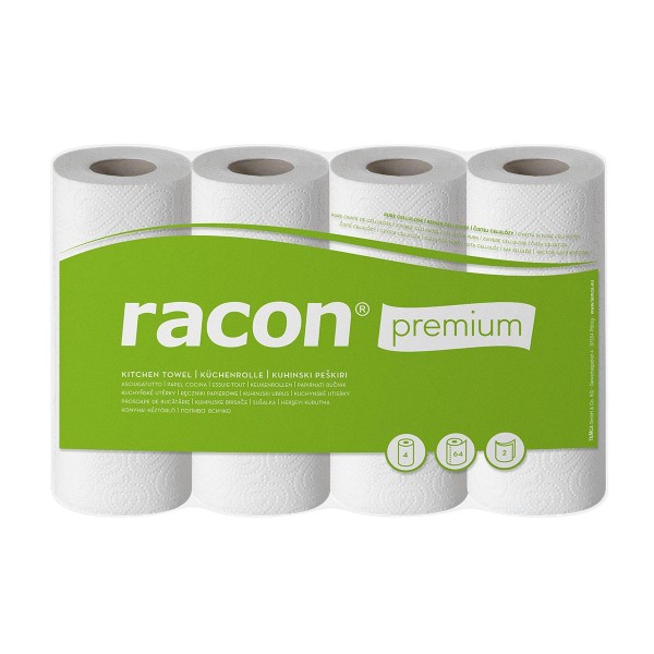 racon® Küchenrollen Premium 2-lagig 64 Blatt Pack mit 4 Rollen 100602-02 4029068100602
